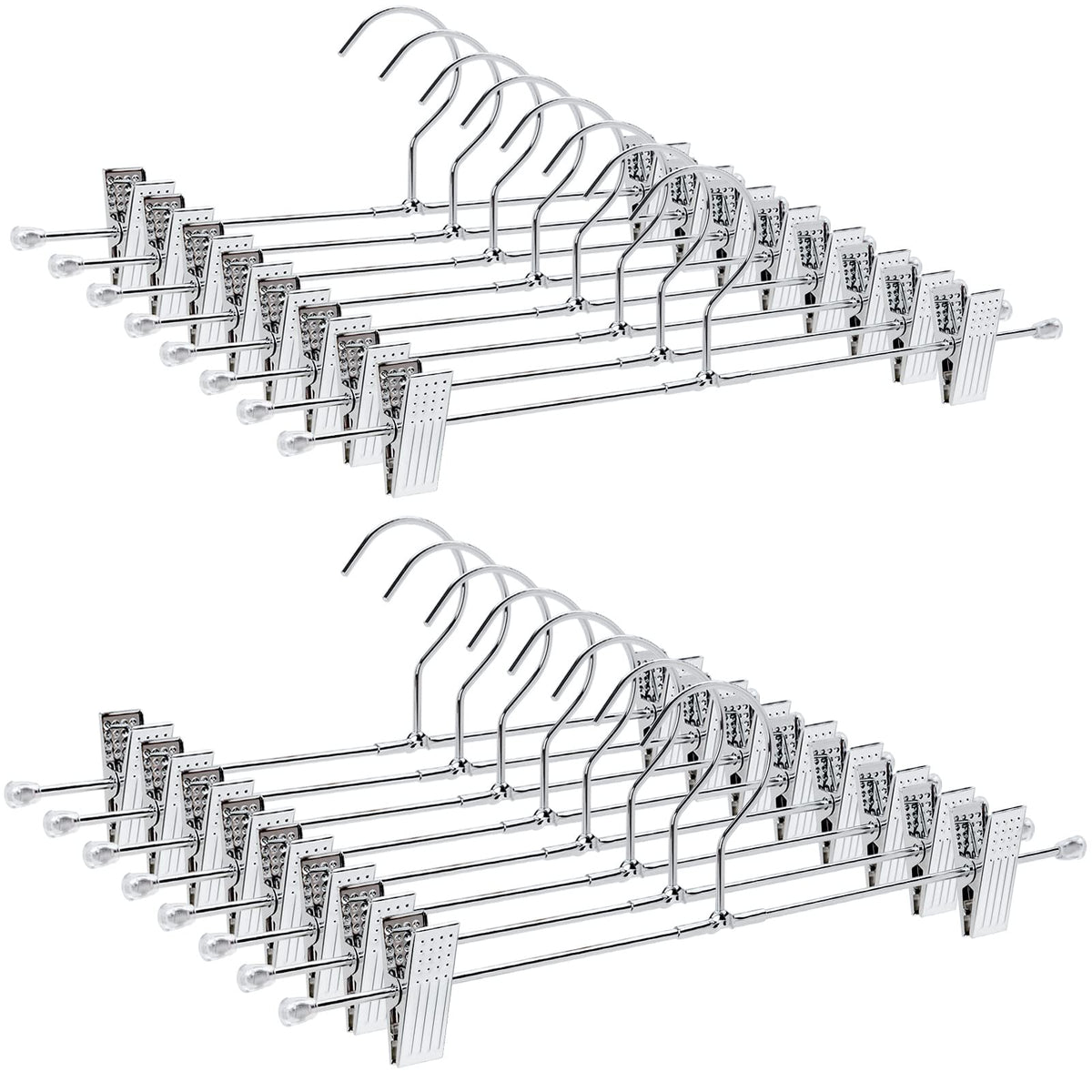 Amber Home 50 Pack Metal Pants Hangers with Clips, Heavy Duty Metal Skirt Hangers with 2-Adjustable Clips, Bottom Hangers for Sh