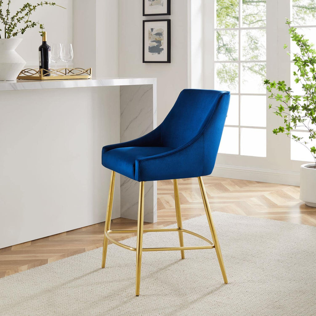 Modway Discern Performance Velvet Counter Stool With Navy Finish Eei-5474-Nav