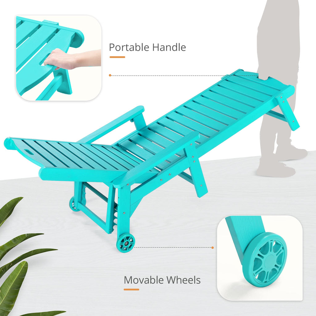 Lue Bona Outdoor Chaise Lounge Chairs Set Of 4, Hdps Material, 3-Year Warranty, Patio Lounge Chair With Adjustable Backrest, Resin Pool Lounge Chairs With Wheels For Outside, Poolside, Aruba Blue