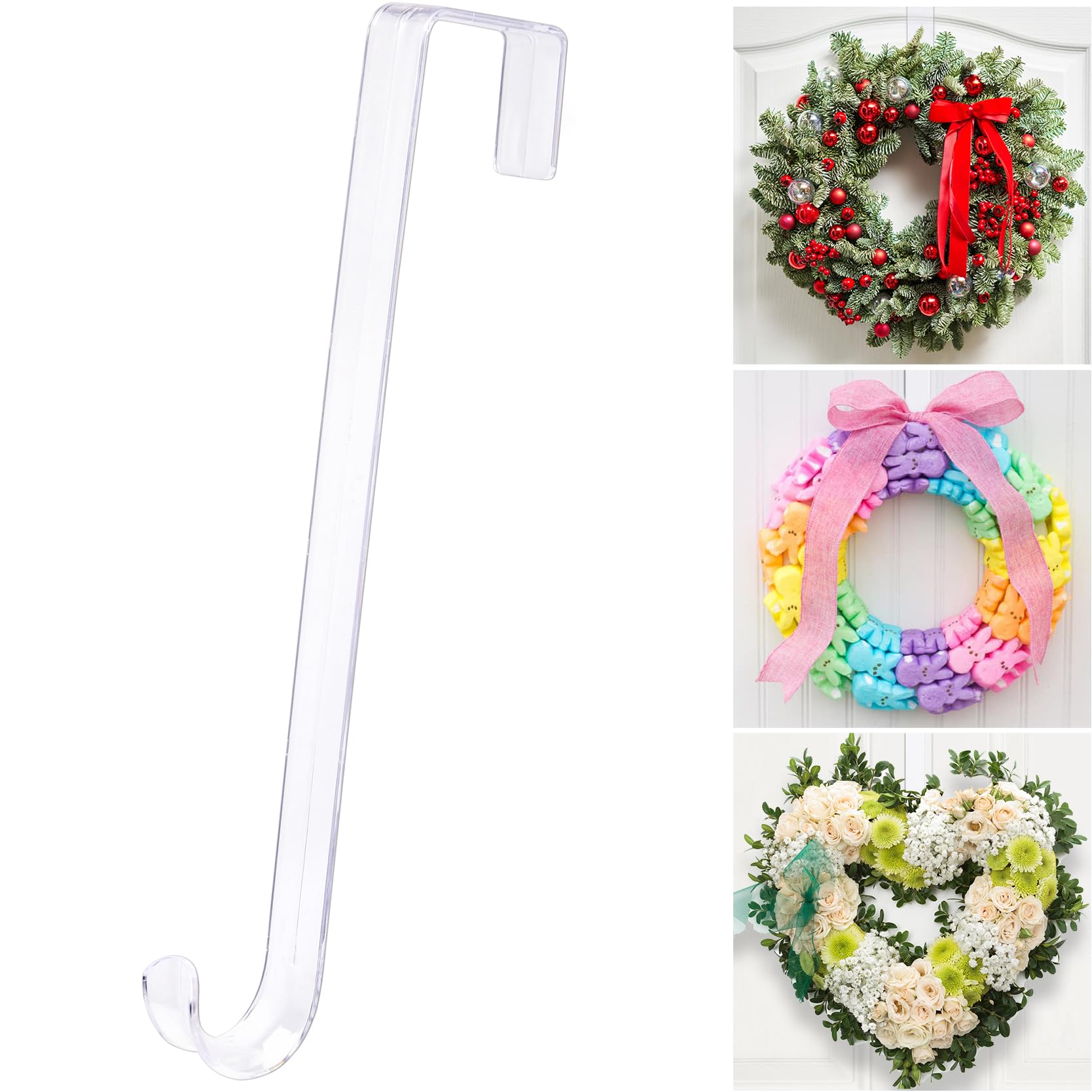 15' Clear Wreath-Hanger Non Scratch Over The Door Hooks,1 Pack Wreath-Door-Hanger Easter Halloween Christmas Decoration,Welcome