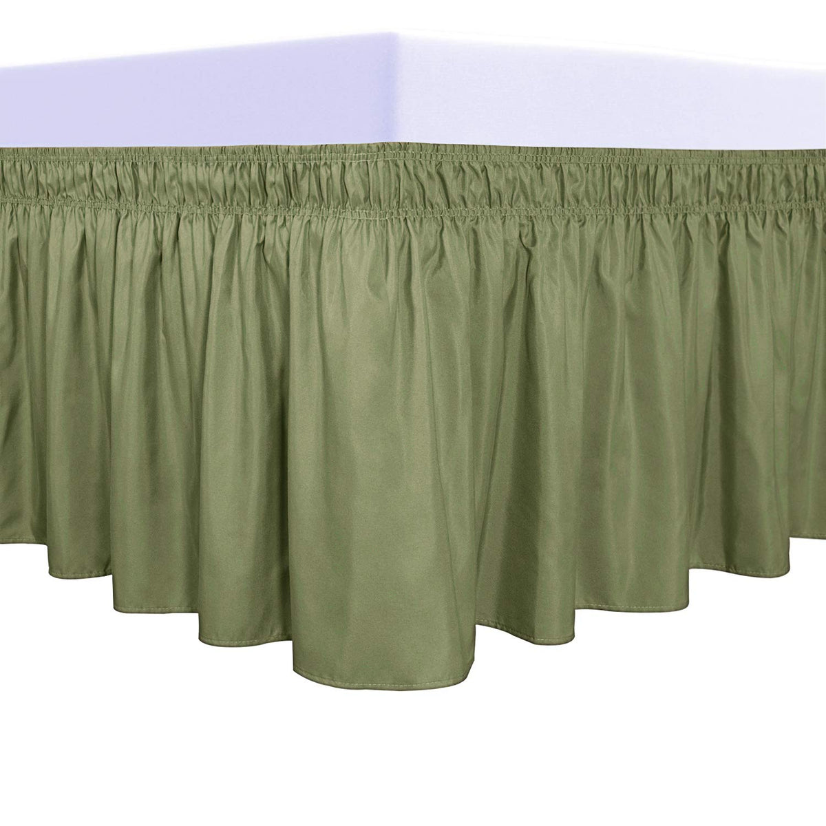 Purefit Wrap Around Ruffled Bed Skirt With Adjustable Elastic Belt - 22 Inch Drop Easy To Put On, Wrinkle Free Bedskirt Dust Ruffles, Bed Frame Cover For Twin,Twin Xl And Full Size Beds, Light Green