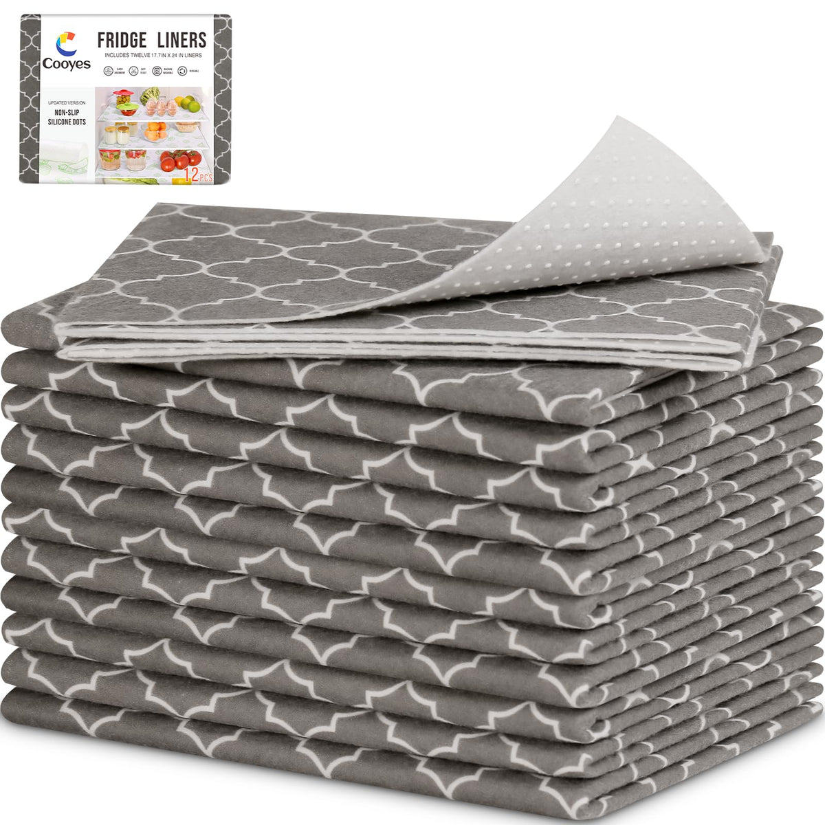 Cooyes 2 in 1 Refrigerator Liners & Fresh mats for Fridge Drawer and Glass Shelves, Absorbent Crisper Mats Washable, BPAfree Clo