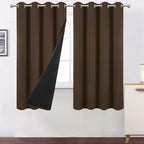 LEMOMO 100% Blackout Chocolate Brown Curtains with Black Lining/52 x 63 Inch/Set of 2 Panels Thermal Insulated Room Darkening Cu