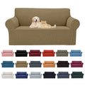 2025 New Stretch Loveseat Sofa Slipcovers Couch Cover For 2 Cushion Furniture Protector Sofa Covers With Elastic Bottom Jacquard Fabric Small Checks For Pets, Kids - Tan