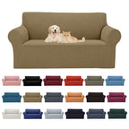 2025 New Stretch Loveseat Sofa Slipcovers Couch Cover For 2 Cushion Furniture Protector Sofa Covers With Elastic Bottom Jacquard Fabric Small Checks For Pets, Kids - Tan