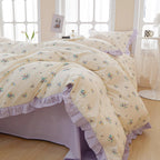 Lace Floral Duvet Cover Twin Cotton Purple Flower Duvet Cover 3 Pieces Girls Floral Comforter Cover Garden Style Princess Beddin