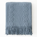 Miulee Dusty Blue Knitted Throw Blanket For Couch Textured Knit Blanket With Tassels Cozy Woven Boho Bed Blanket For Sofa Bed Chair Acrylic Wave Pattern 50'X60'