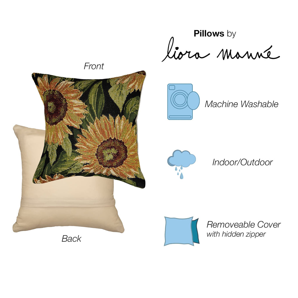 Liora Manne Marina Indoor/Outdoor Power Loomed Easy Care Pillows, 12' X 18', Sunflowers Black