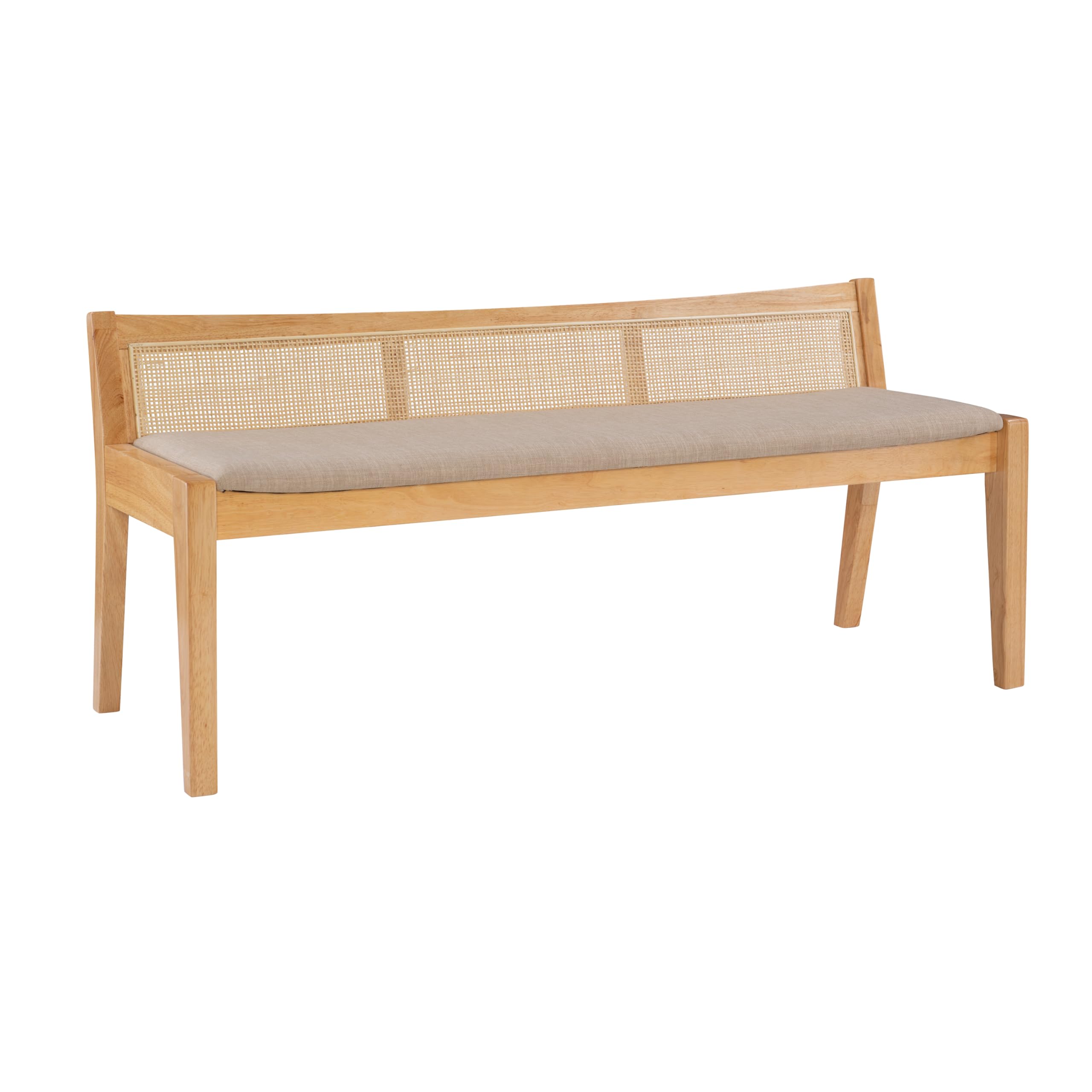 Powell Kasi Natural Low Back Cane Bench with Beige Upholstered Seat