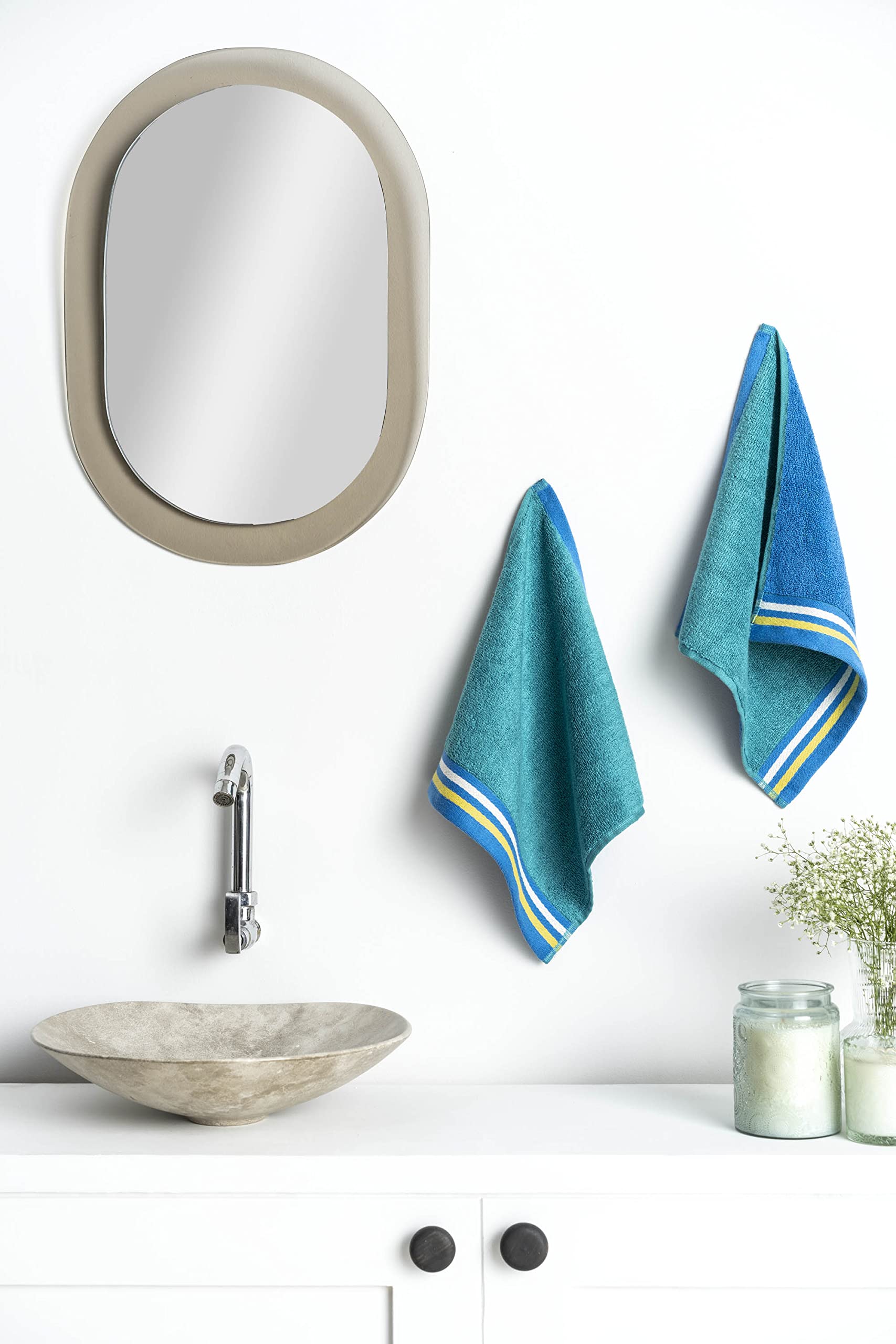 Ddecor  Pack Of 2 Imperial Tile Cotton Reversible 500Gsm Face Towel, Teal Blue/Nvay Blue