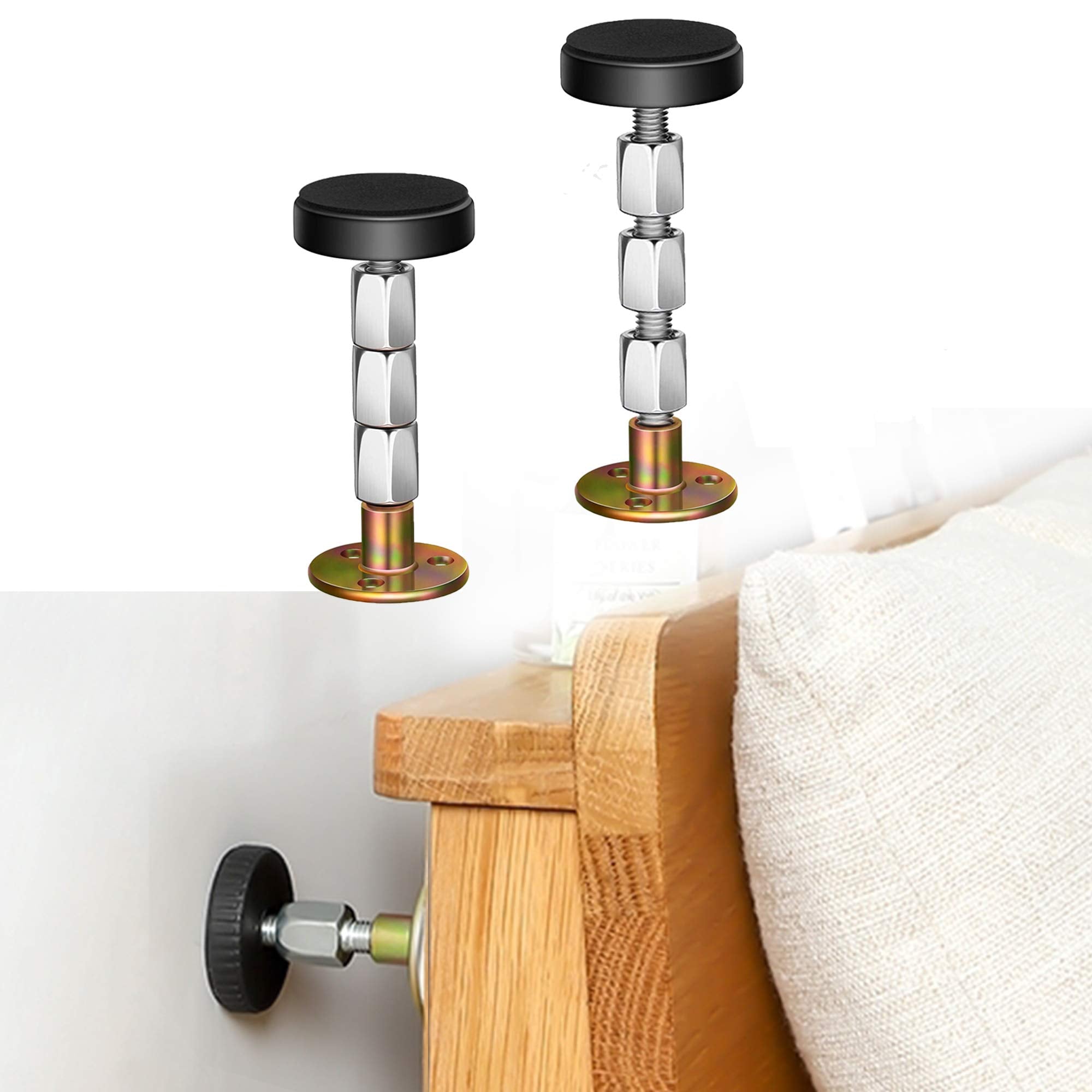 Krisler Adjustable Threaded Bed Frame Anti-Shake Tool, Headboard Stoppers, Bedside Headboards Prevent Loosening Anti-Shake Fixer, Easy Install (30-112Mm)