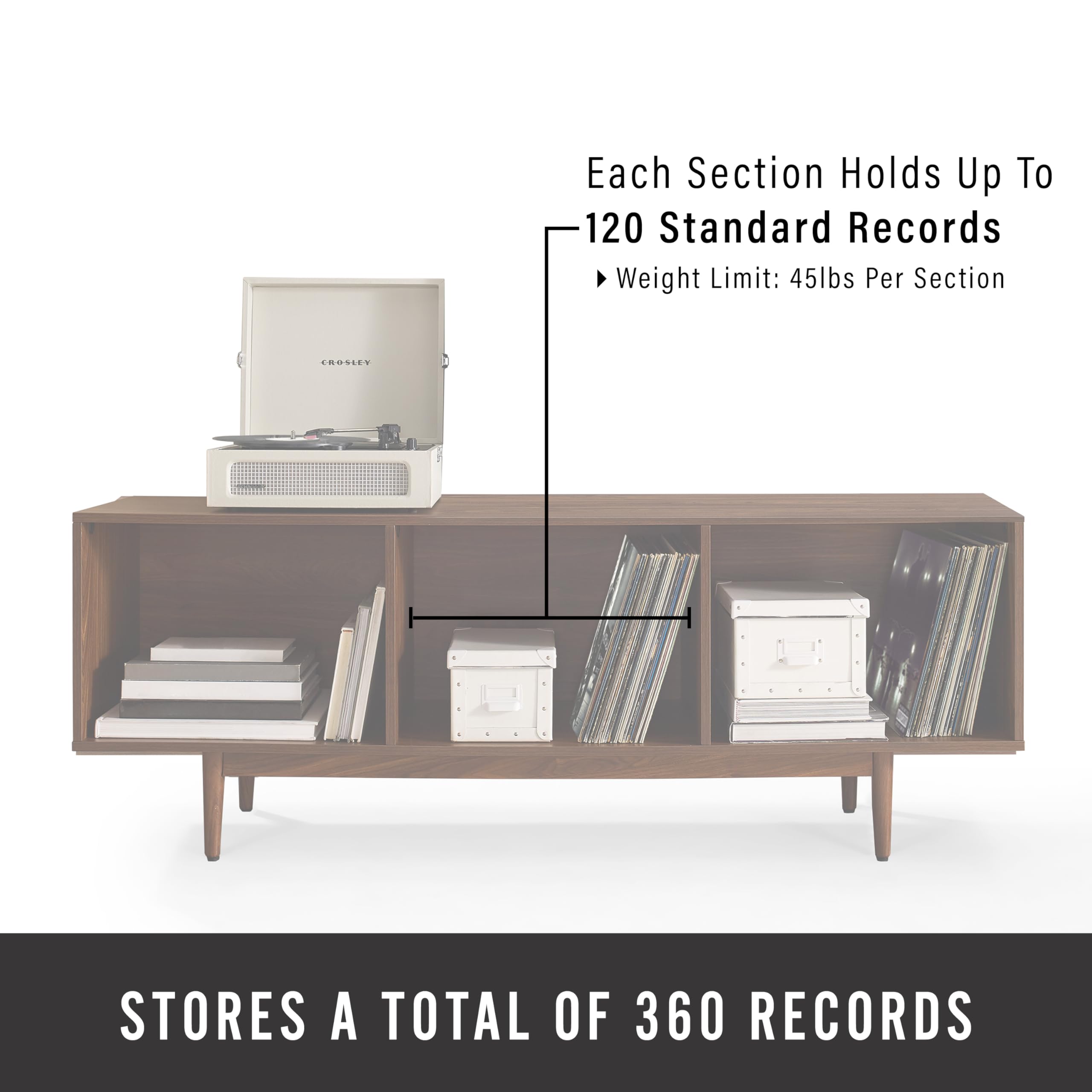 Crosley Furniture Liam Record Storage TV Stand CF1115-WA Walnut Engineered Wood