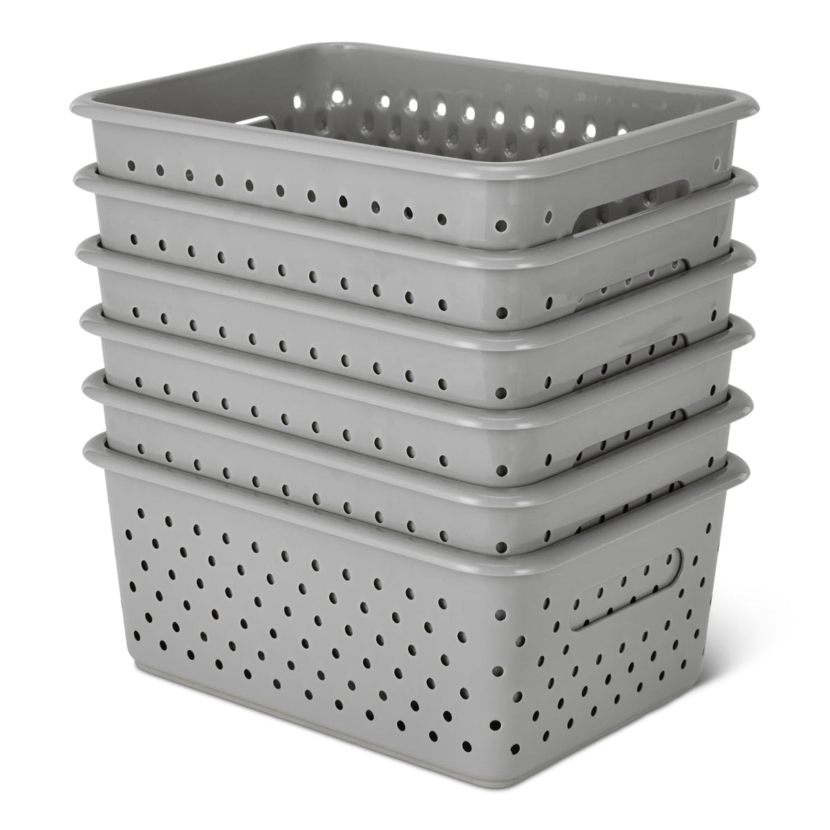 Amazon Basics Decorative BPAFree Plastic Storage Baskets, 9.9 x 7.4 x 4.16 inches, Grey, 6Pack