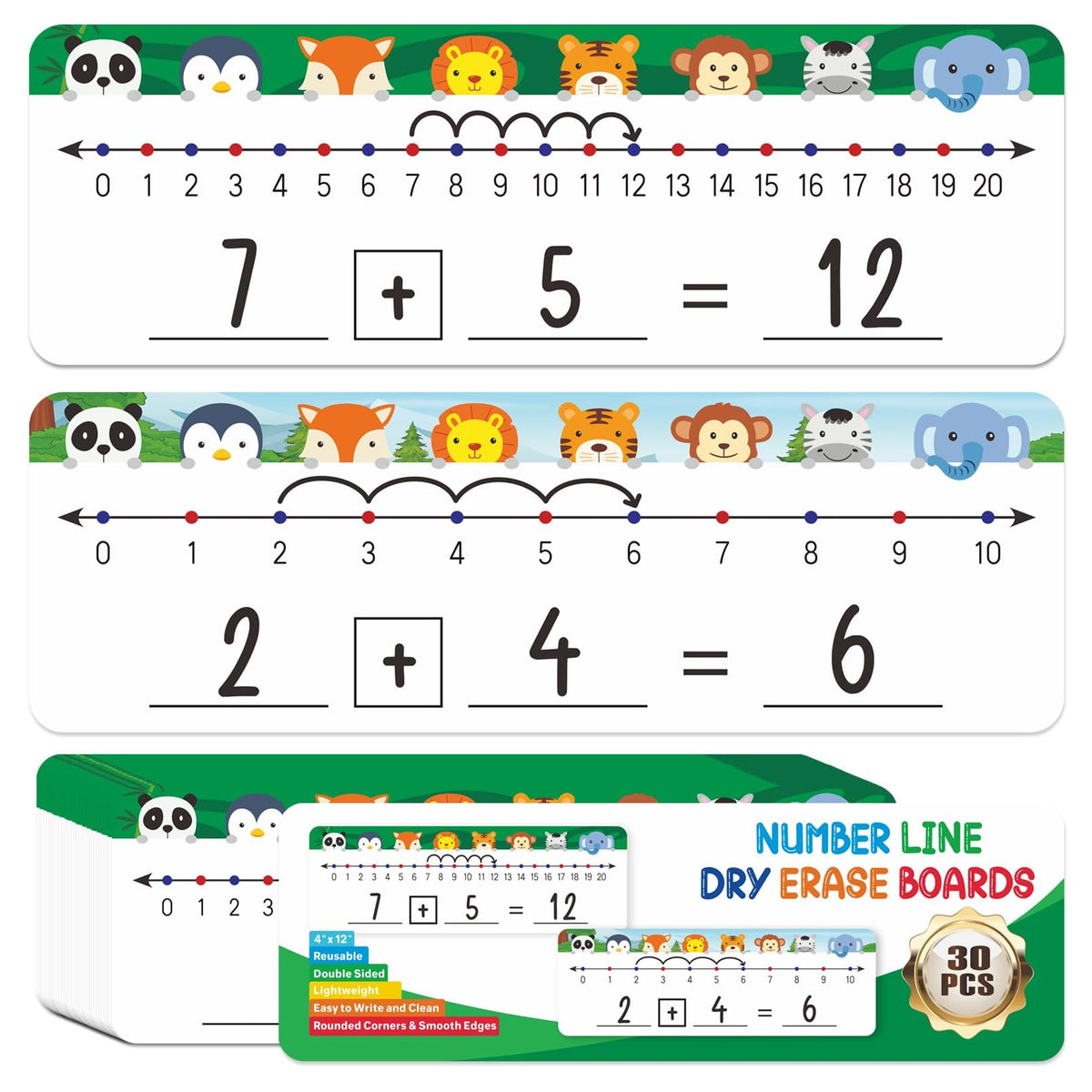 Jauisus 30 Pcs Number Line Dry Erase Whiteboard Card, 4   X12    Double Sided Dry Erase Board 0-10 On One Side 0-20 On Other Sid