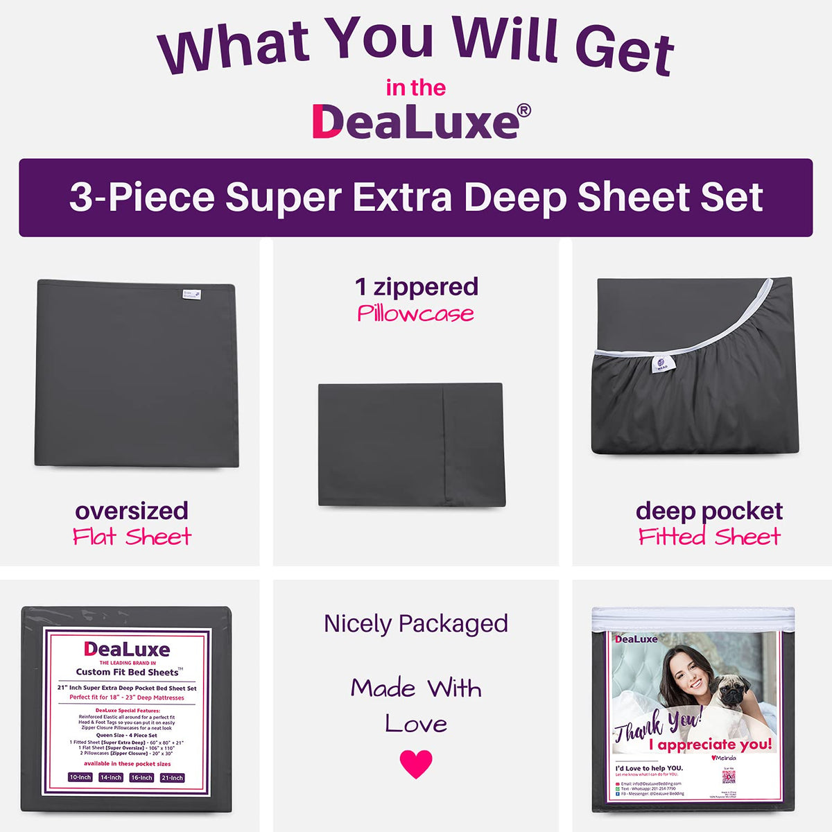 Dealuxe 21'' Sheet Set - Twin 3 Piece Set - Dark Grey