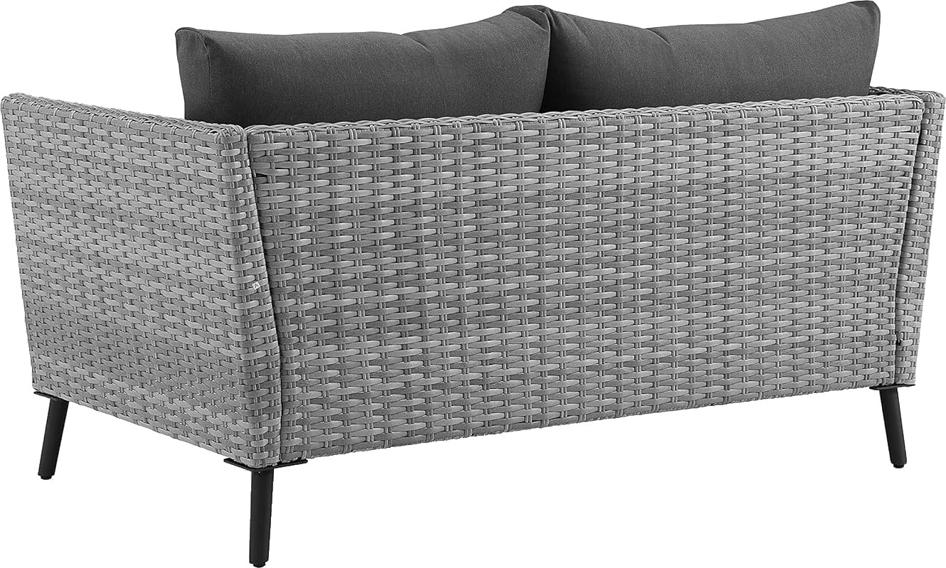 Crosley Furniture Richland 2-Piece Wicker Outdoor Coffee Table and Loveseat Patio Furniture Set for Porch, Gray