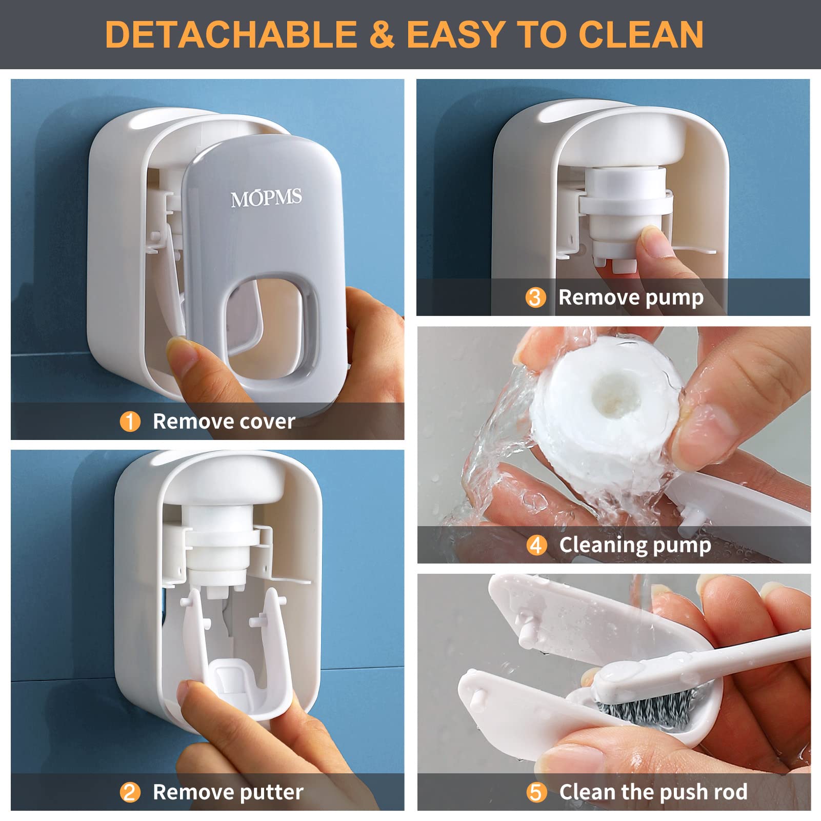Mopms Toothpaste Dispenser Wall Mounted For Bathroom Automatic Toothpaste Squeezer For Kids And Adult (Grey-1Pcs)