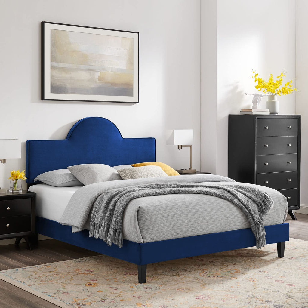 Modway Performance Velvet King Bed in Navy Platform