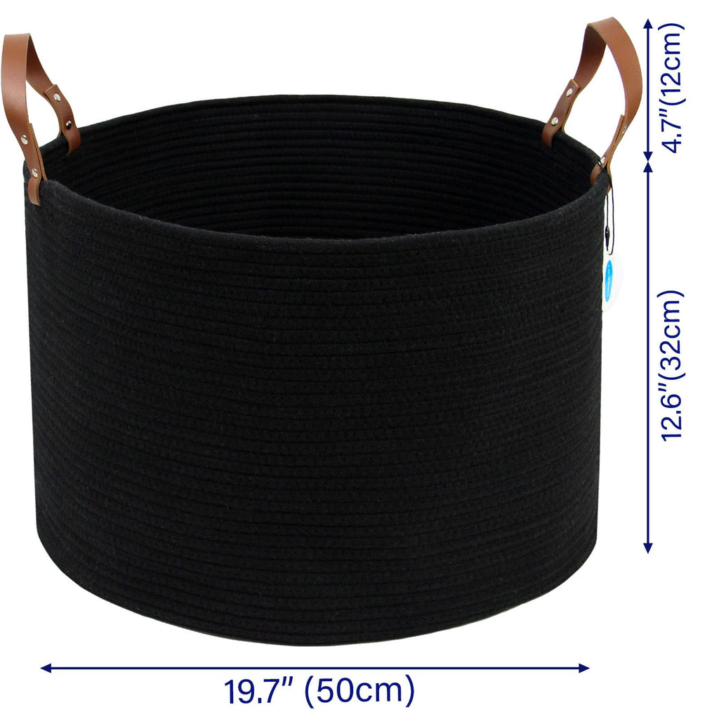 Casaphoria Xxxlarge Cotton Rope Basket For Living Room - Woven Storage Basket With Long Handle For Blankets, Towels And Pillows