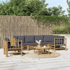 vidaXL Patio Furniture Set - 7 Piece Sectional Sofa with Dark Gray Cushions - Bamboo Garden Lounge Set - Outdoor Living Room Furniture for Deck, Patio, and Garden