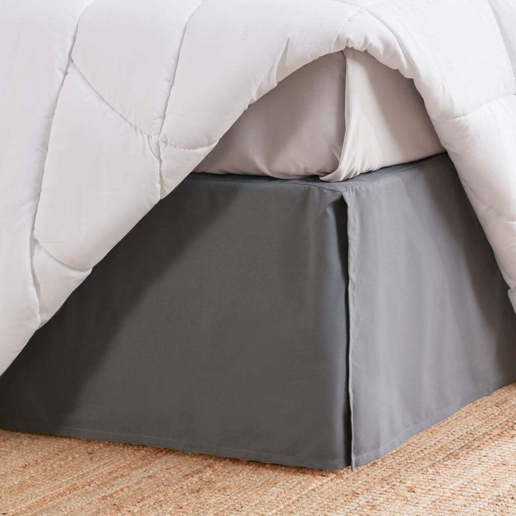 Sleep Zone Pleated Bed Skirts Queen Size, 15 Inch Tailored Drop Easy Fit Bedskirt, Anti-Static, Fade Resistant (Queen, Grey)
