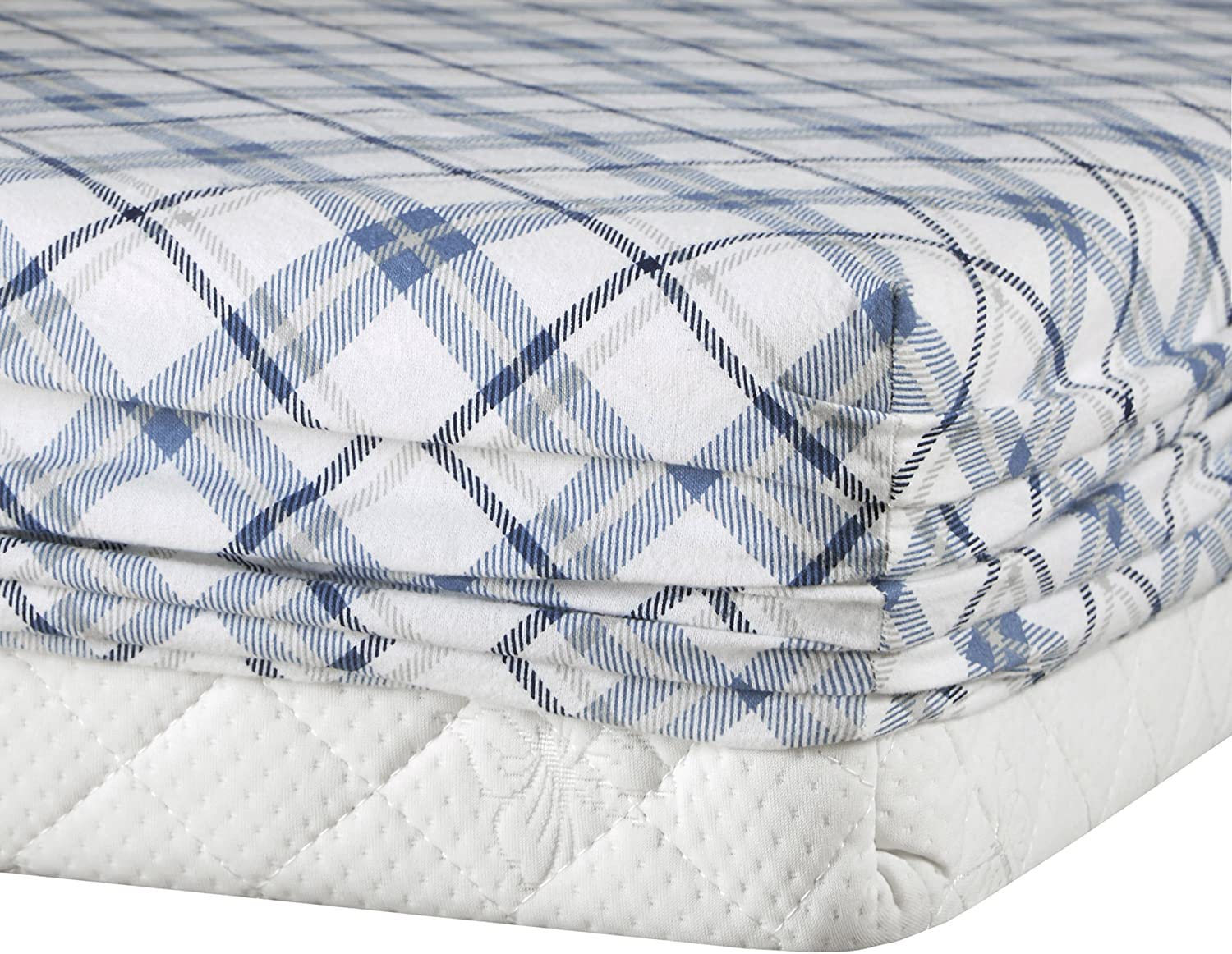Comfort Spaces Cotton Flannel Breathable Warm Deep Pocket Sheets With Pillow Case Bedding, King, Blue Plaid 4 Piece
