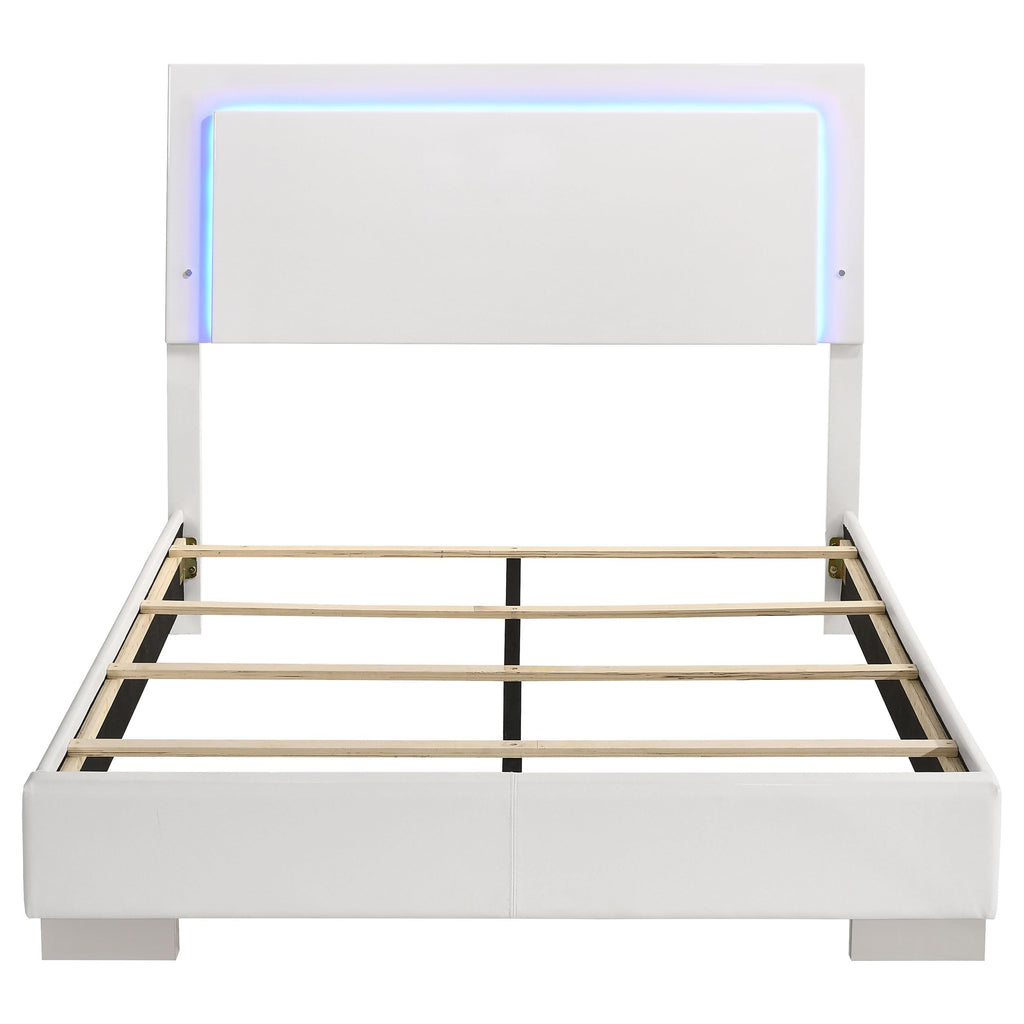Coaster Home Furnishings Felicity Contemporary Leatherette Upholstered Full Size LED Panel Bed Frame 49-inch Headboard White High Gloss 203500F