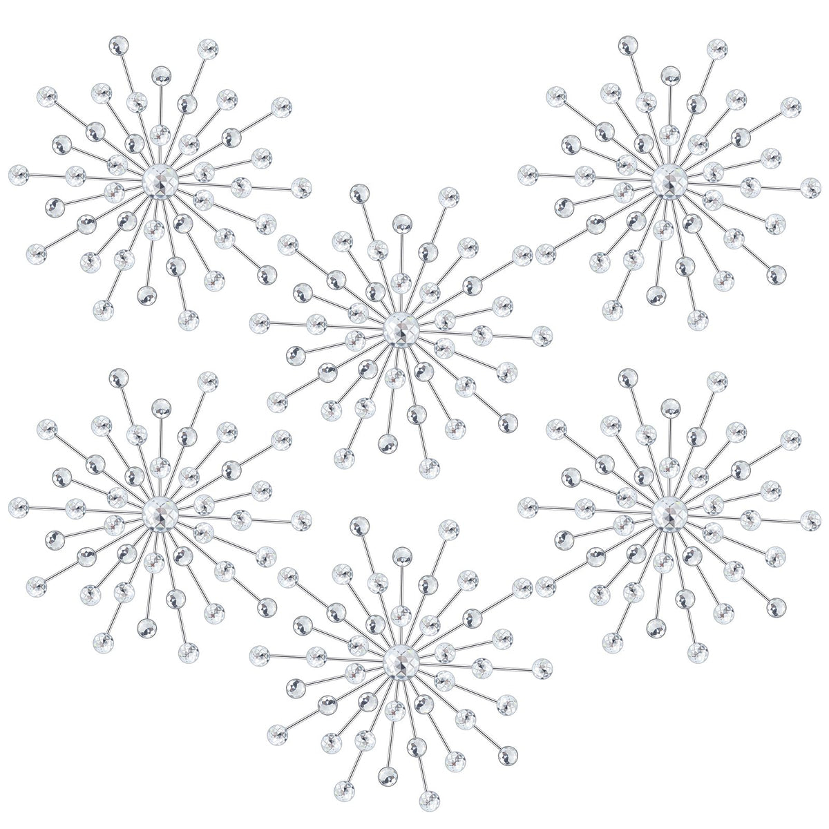 Barydat 6 Pcs Metal Rhinestones Sunburst Wall Decor Bling Crystal Home Decorative No Punch Rhinestone Wall Hanging Diamond Accen