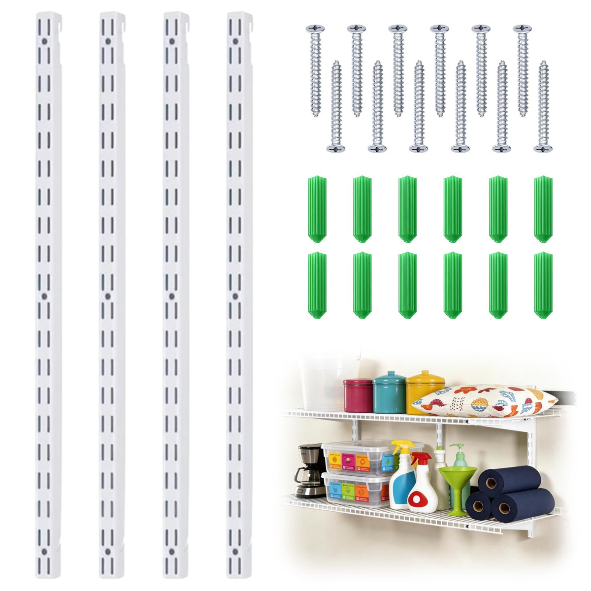 MorningRo 4 Pack 25 Inch Dual Track Wall Mount Shelf Rails, Closet Hardware