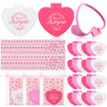 Thyle 36 Set Galentines Gift Heart Mirror Compact Bulk with Valentine Cards and Organza Bags Heart Shaped Mini Pocket Small Fold