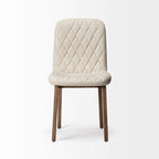 HomeRoots Diamond Tuffed Cream Fabric Wrap with Brown Wood Base Dining Chair