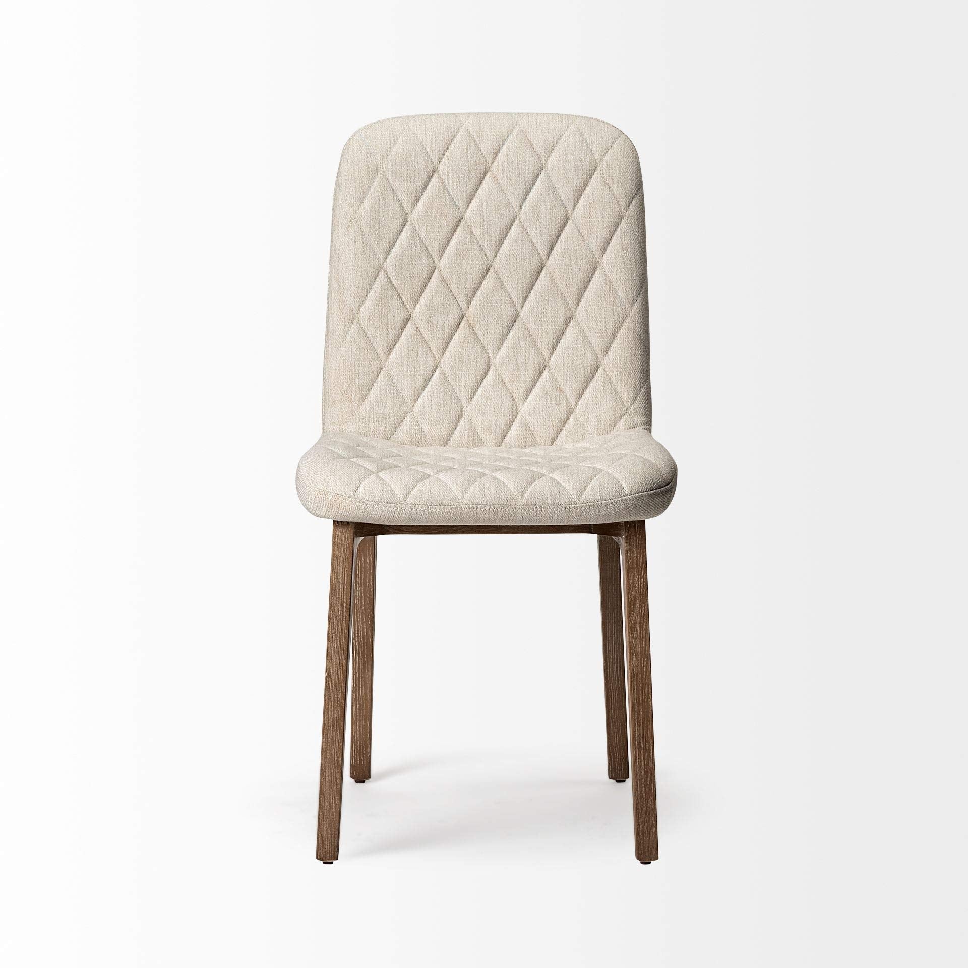 HomeRoots Diamond Tuffed Cream Fabric Wrap with Brown Wood Base Dining Chair