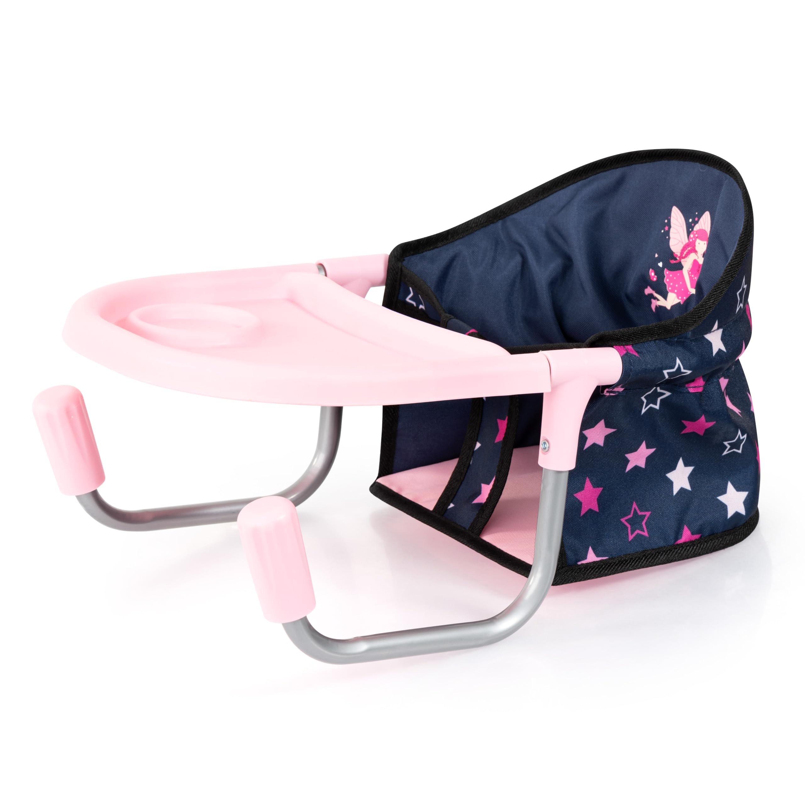 Bayer Design Doll Table Seat for 18 in Dolls - Navy, Hot Pink, Stars, Foldable Dining Chair with Tray