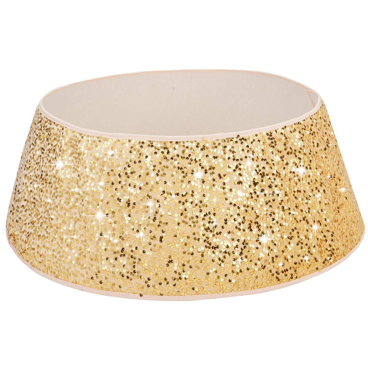 TomteNisse Foldable Gold Christmas Tree Ring, 31.5 Inch Sequin Base Cover for Artificial Trees, Holiday Decor