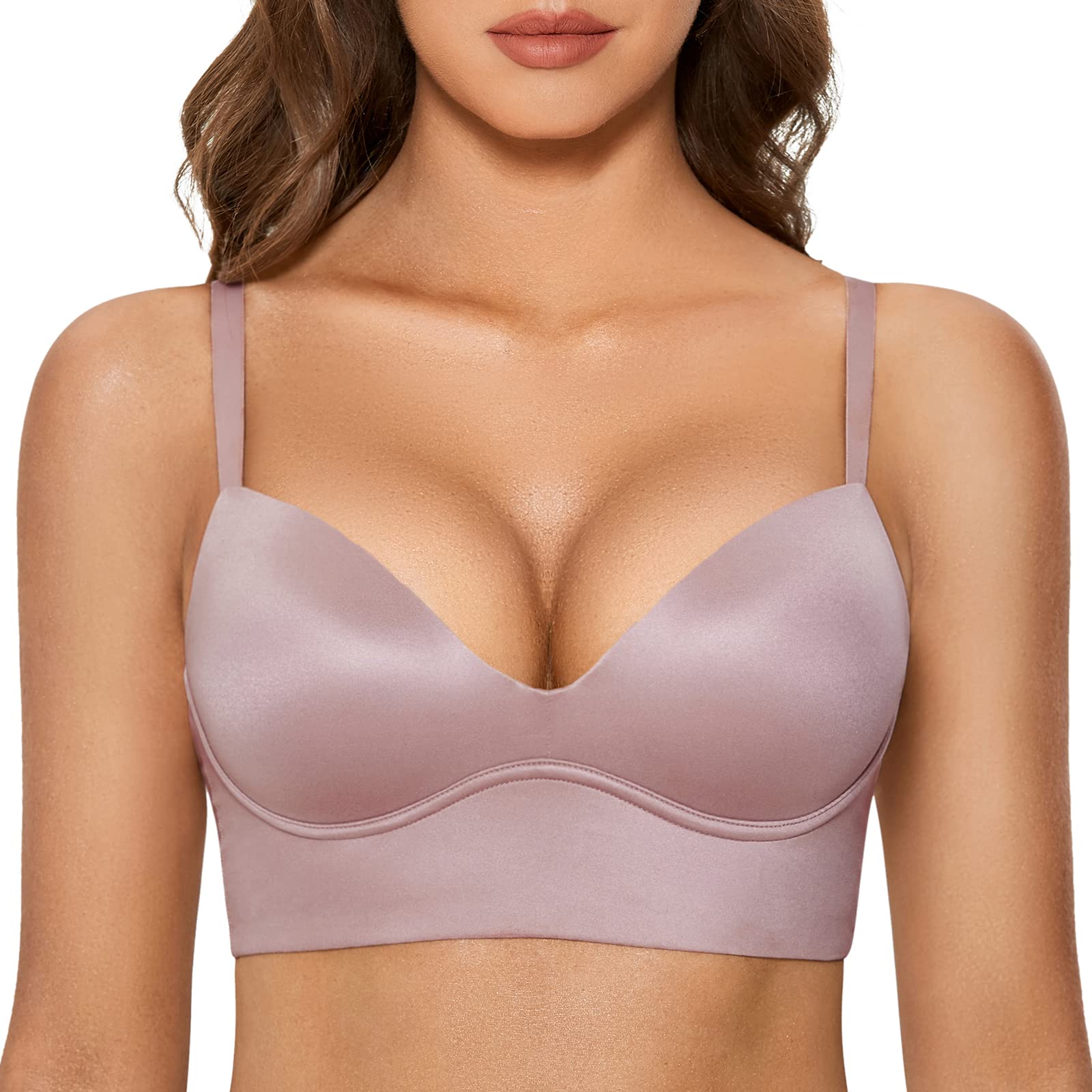 Dobreva Womens Push Up Wireless Bra Padded T Shirt Bras No Underwire Plunge Sea Fog 34D