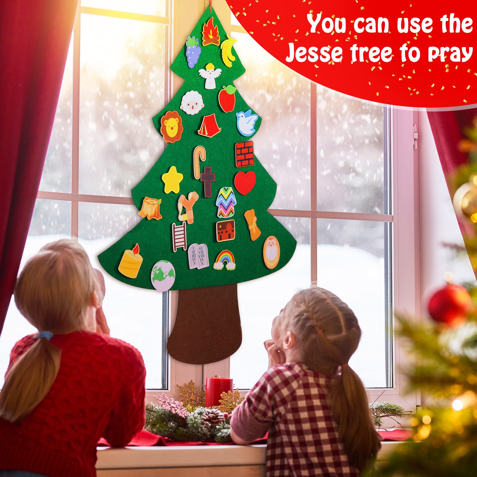 26 Pieces Jesse Tree Diy Felt Christmas Tree For Toddlers Kids Jesse Tree Advent Ornaments Christmas Countdown Advent Calendar F