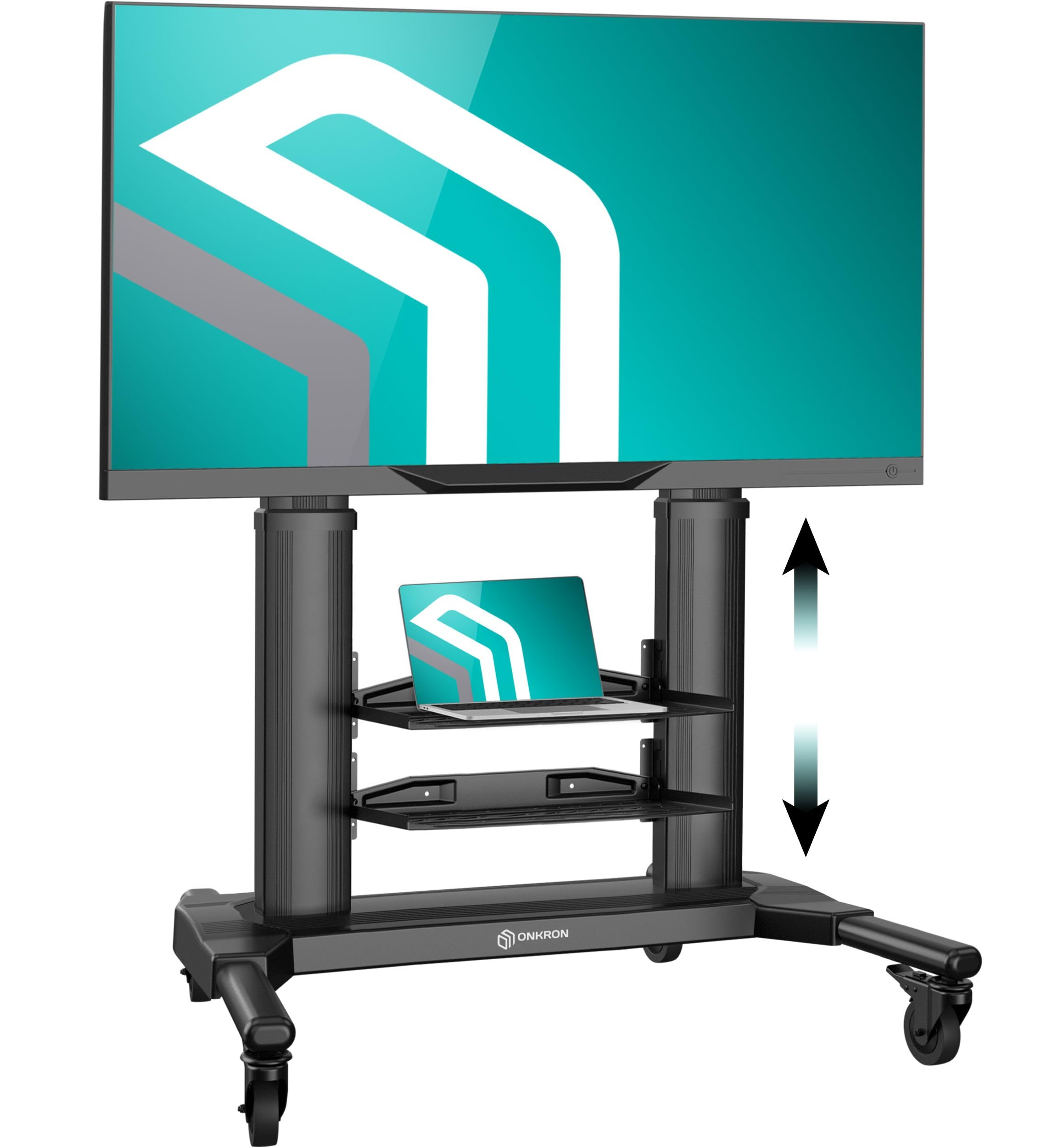 ONKRON Mobile TV Stand on Wheels for 40-80 Inch TV up to 122 lbs, Height Adjustable TV Stand Movable 200x200-700x400 VESA Alumin