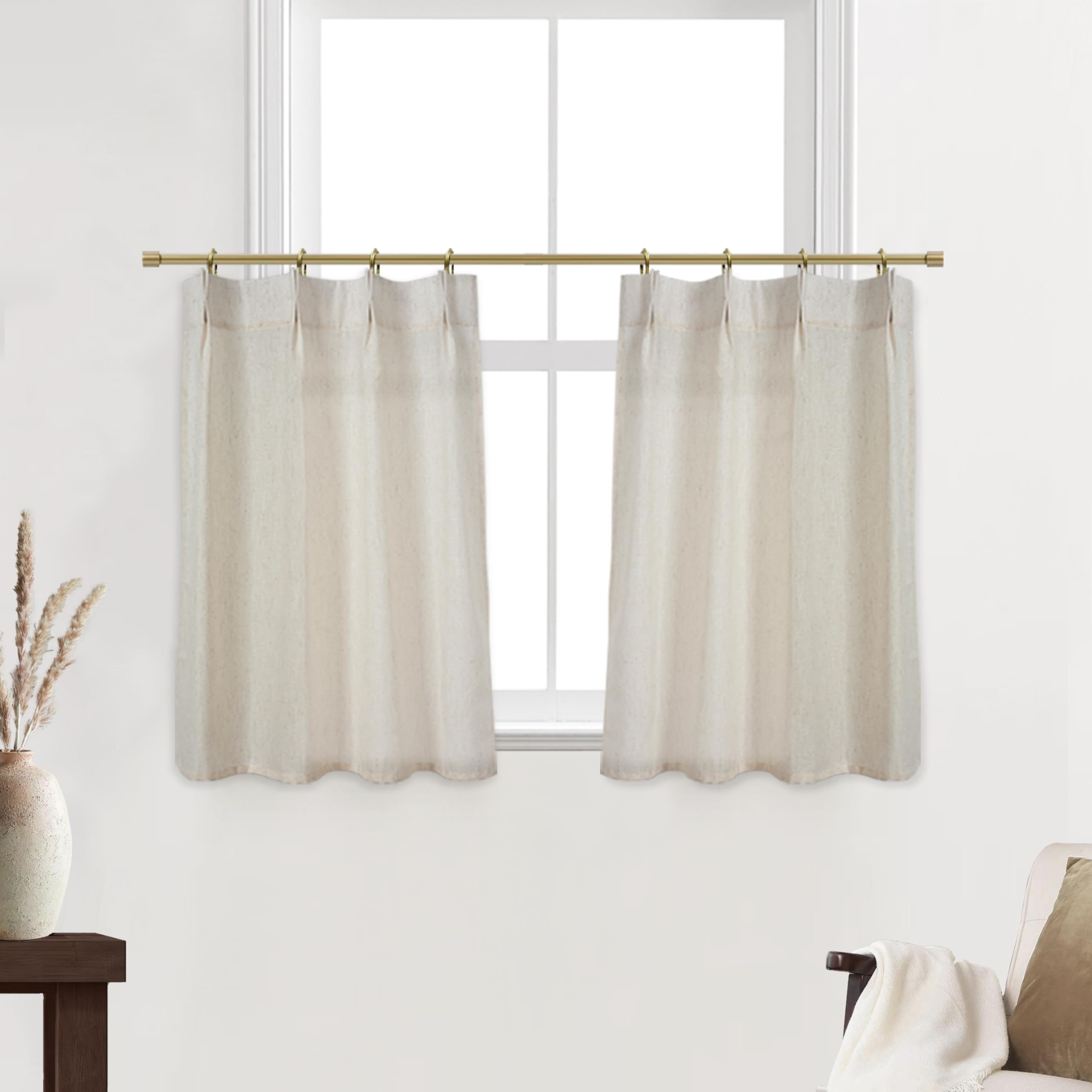 Bathroom Curtains Window,Small Greige Beige Natural Linen Farmhouse Kitchen Window Curtains