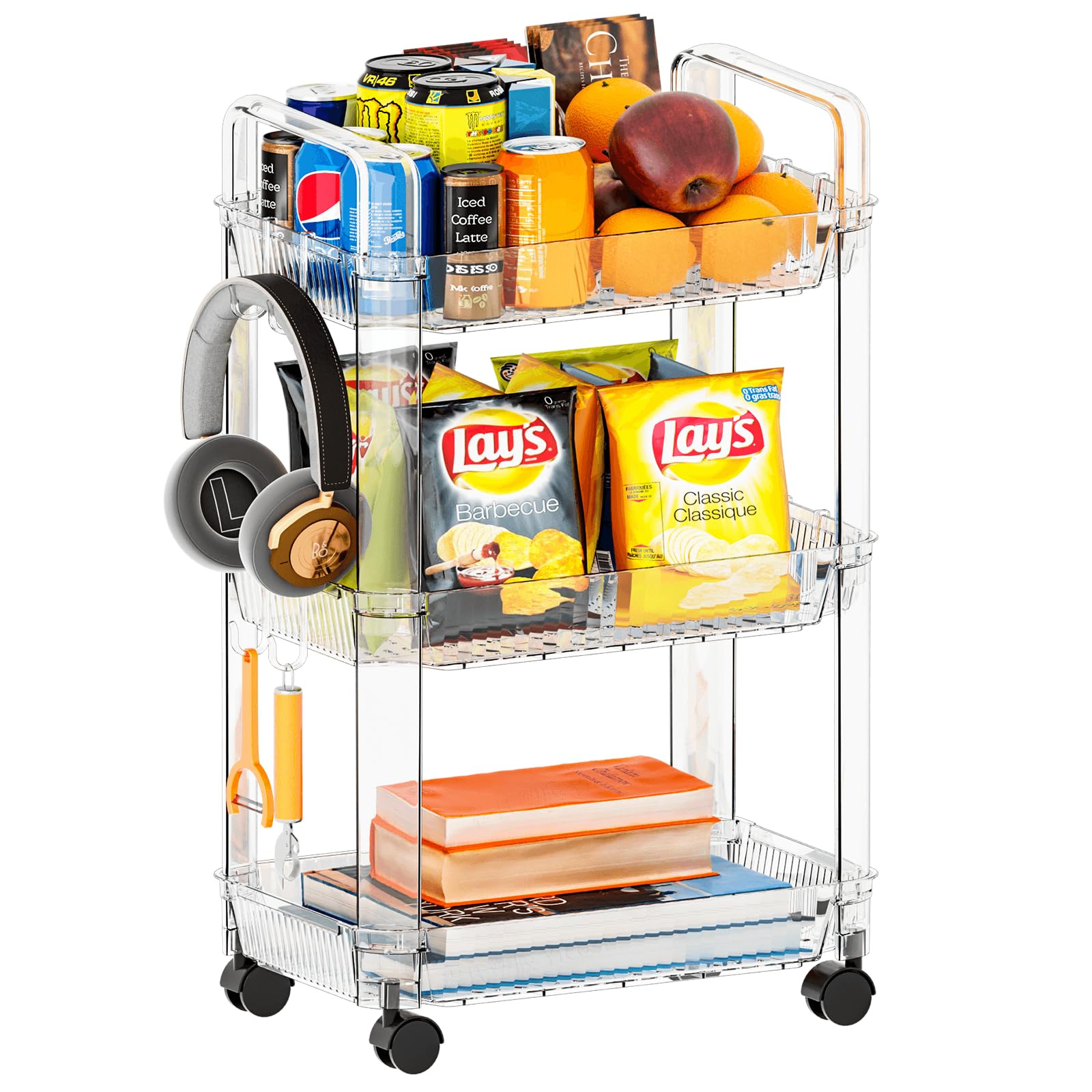 3 Tier Rolling Carts With Wheels,10.9'' W Bathroom Organizers And Storage Cart On Wheels,Clear Plastic Rolling Utility Cart With