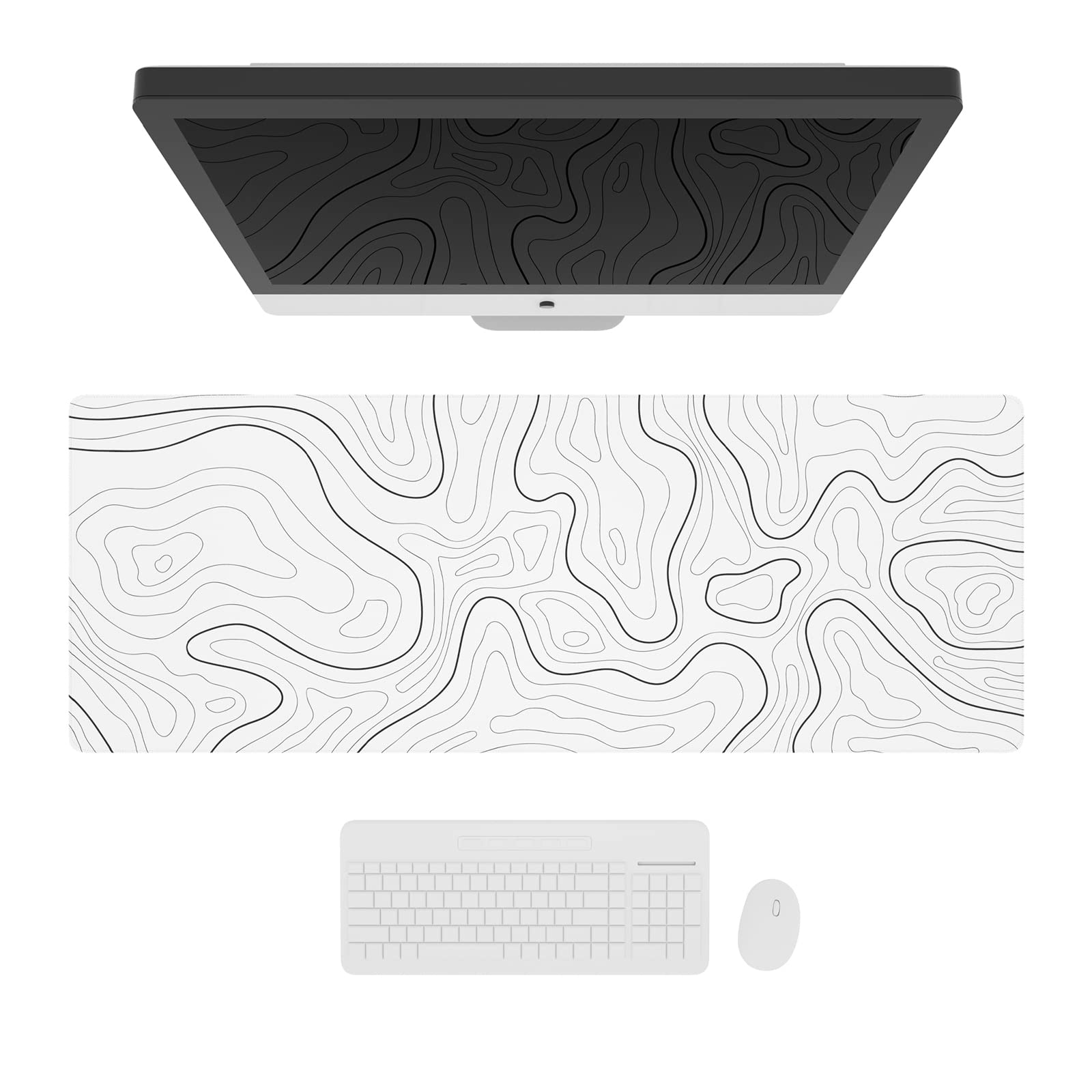 Ovenbird Large Gaming Mouse Pad With Stitched Edges, Minimalist Topographic Map Desk Mat, Extended Xl Mousepad With Anti-Slip Ba