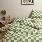 Clothknow Green White Plaid King Comforter Set 3Pcs Green White Bedding Comforter Sets Grid King Comforter Green White King Size