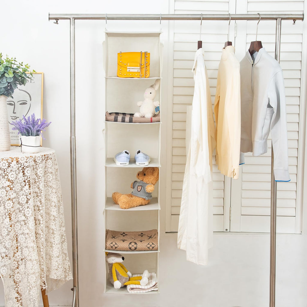 Brilliantjo 6 Shelves Hanging Closet Organizer, 2 Pack Hanging Storage With 4 Side Pockets For Clothes Shoes, 43.5''X12''X12''(B