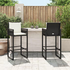 vidaXL Patio Bar Stools with Cushions - Black Poly Rattan - Outdoor Furniture - Set of 2 - Includes Armrests & Backrest - Removable & Washable Covers - Steel Frame - for Garden/Patio/Deck