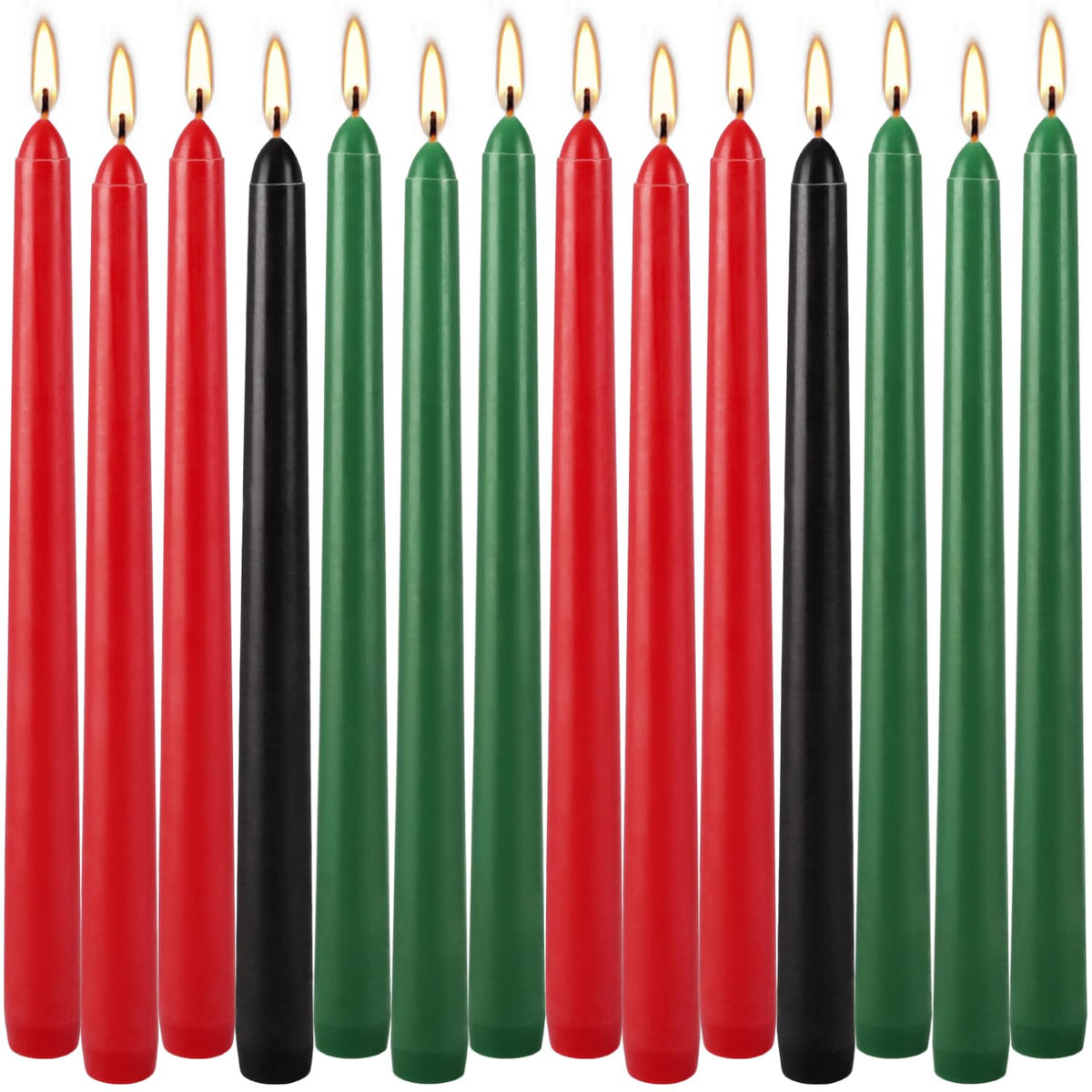 Set of 14 Kwanzaa Taper Candles, 6 Red, 6 Green, 2 Black Mishumaa Saba Candle Set, 10 Inch Dripless Tall Candle Stick for Kwanza