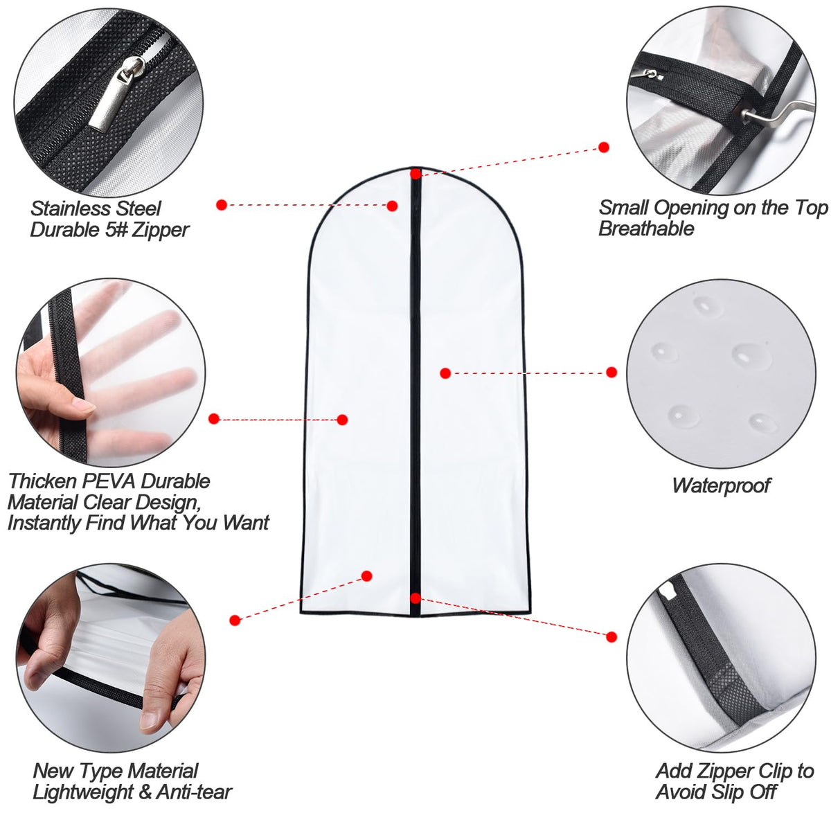 Garment Bag Covers 24'' X 55 '' (Set Of 6) Transparent Lightweight Breathable Dust Cover With Study Full Zipper For Long Dress C