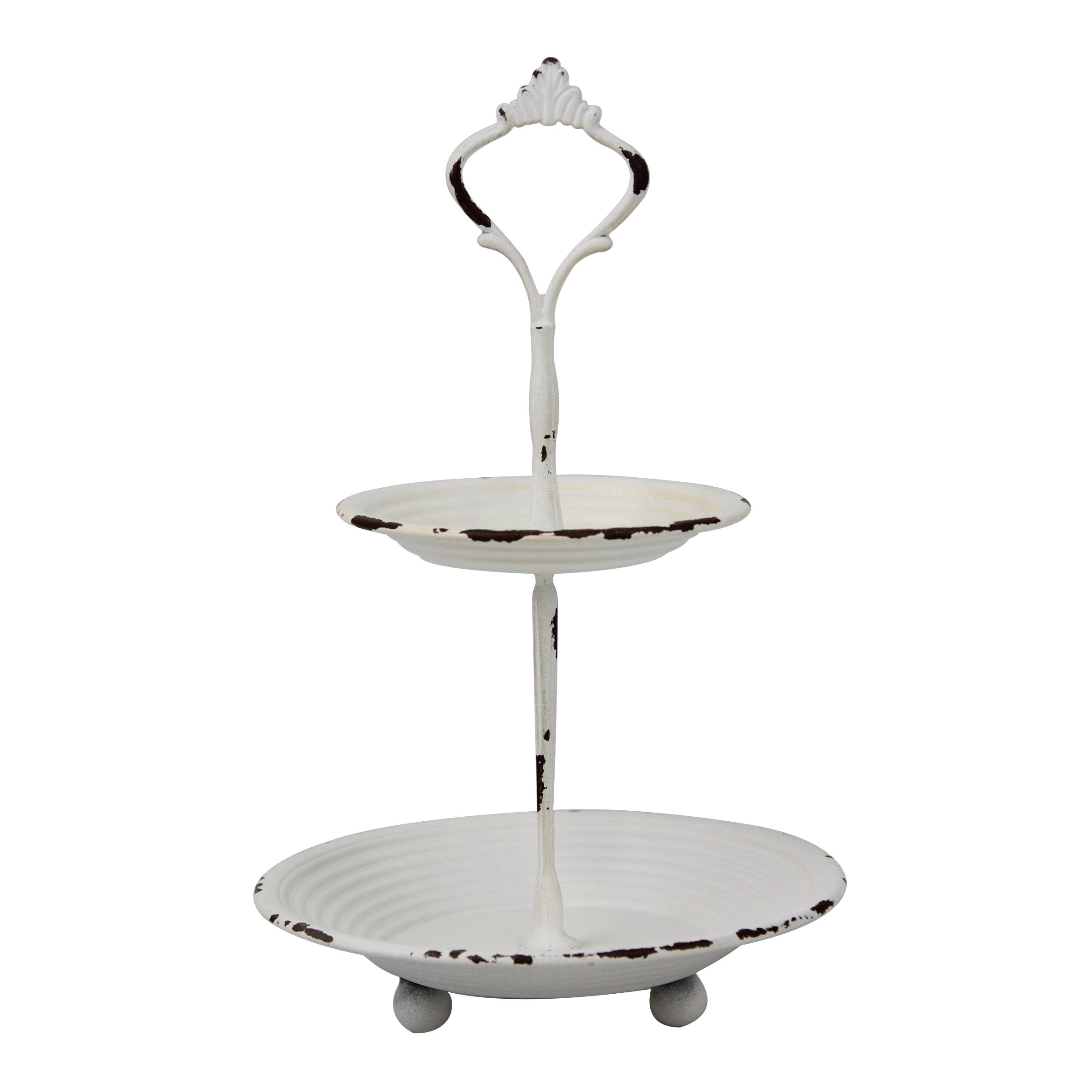 Stonebriar Small 2 Tier Worn White Metal Tray, Rustic Farmhouse Decor, Tiered Jewelry Tray for Vanity or Bathroom, 9.25