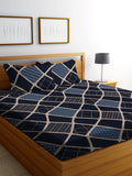 DECORUM 144 TC 3D Beautiful Glace Cotton Double bedsheets with 2 Complementary Maching Pillow Covers (Black)
