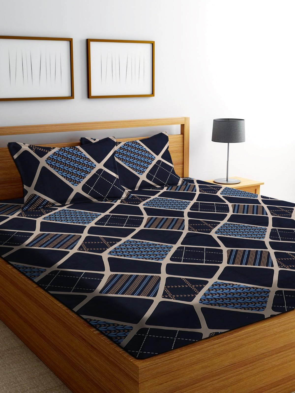 DECORUM 144 TC 3D Beautiful Glace Cotton Double bedsheets with 2 Complementary Maching Pillow Covers (Black)
