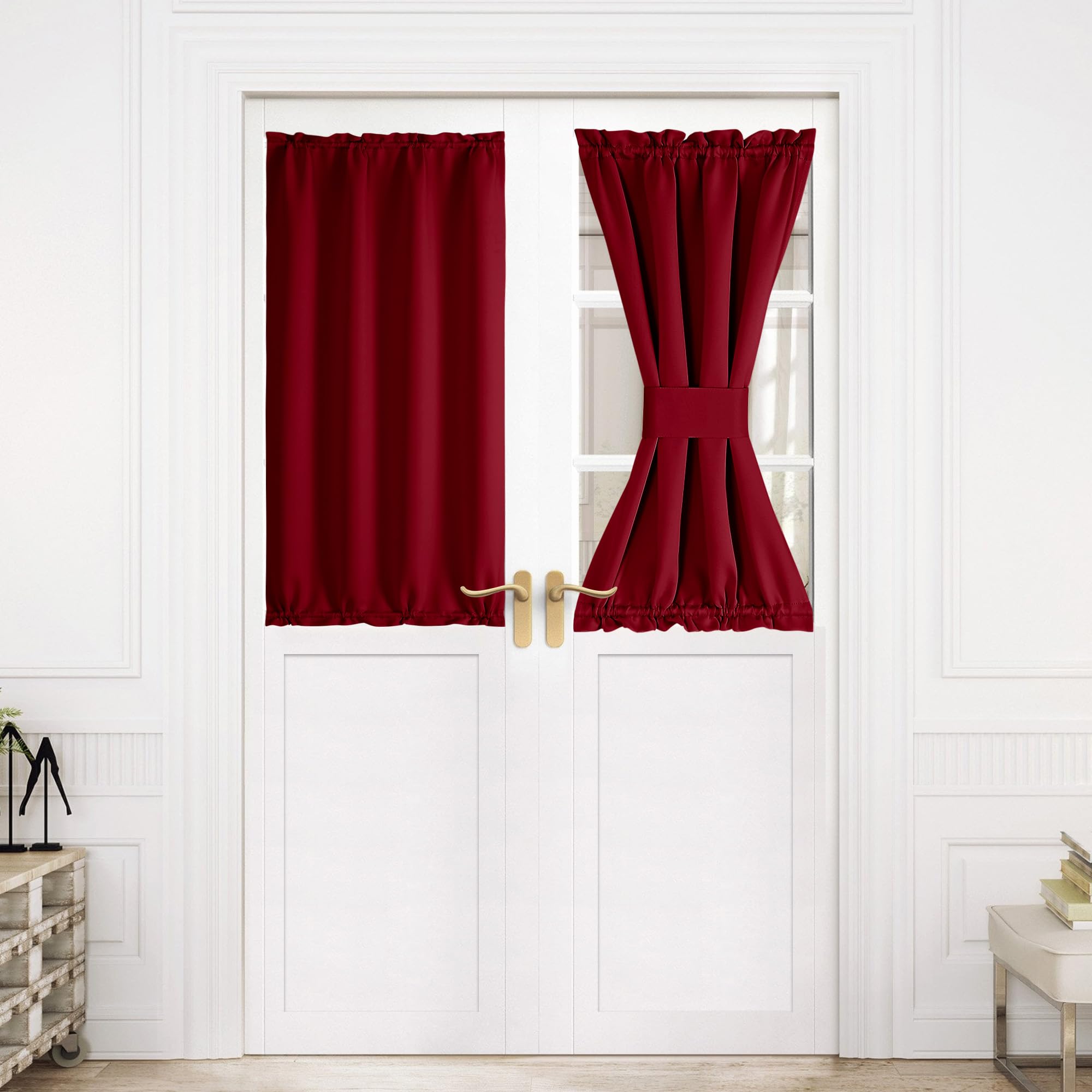 NICETOWN French Door Curtain for Door Window, Rod Pocket Thermal Short Christmas Curtain for Glass Patio Kitchen Window, 30 X 40