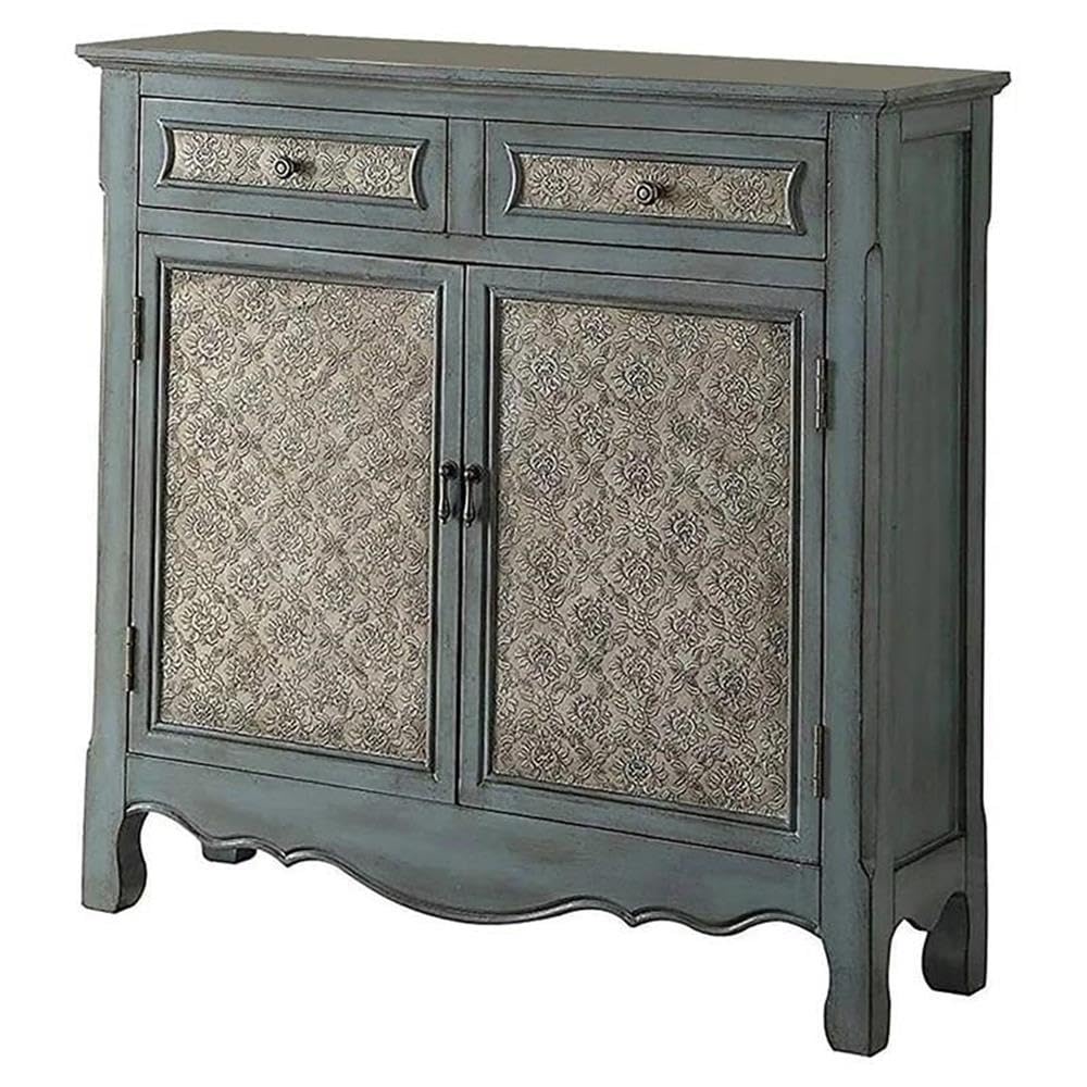Acme Winchell 2 Drawers Wooden Console Table with 2 Doors in Antique Blue
